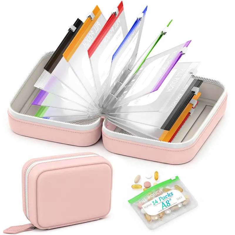 14-Pouch Travel Pill Organizer | Color-Coded Storage Case