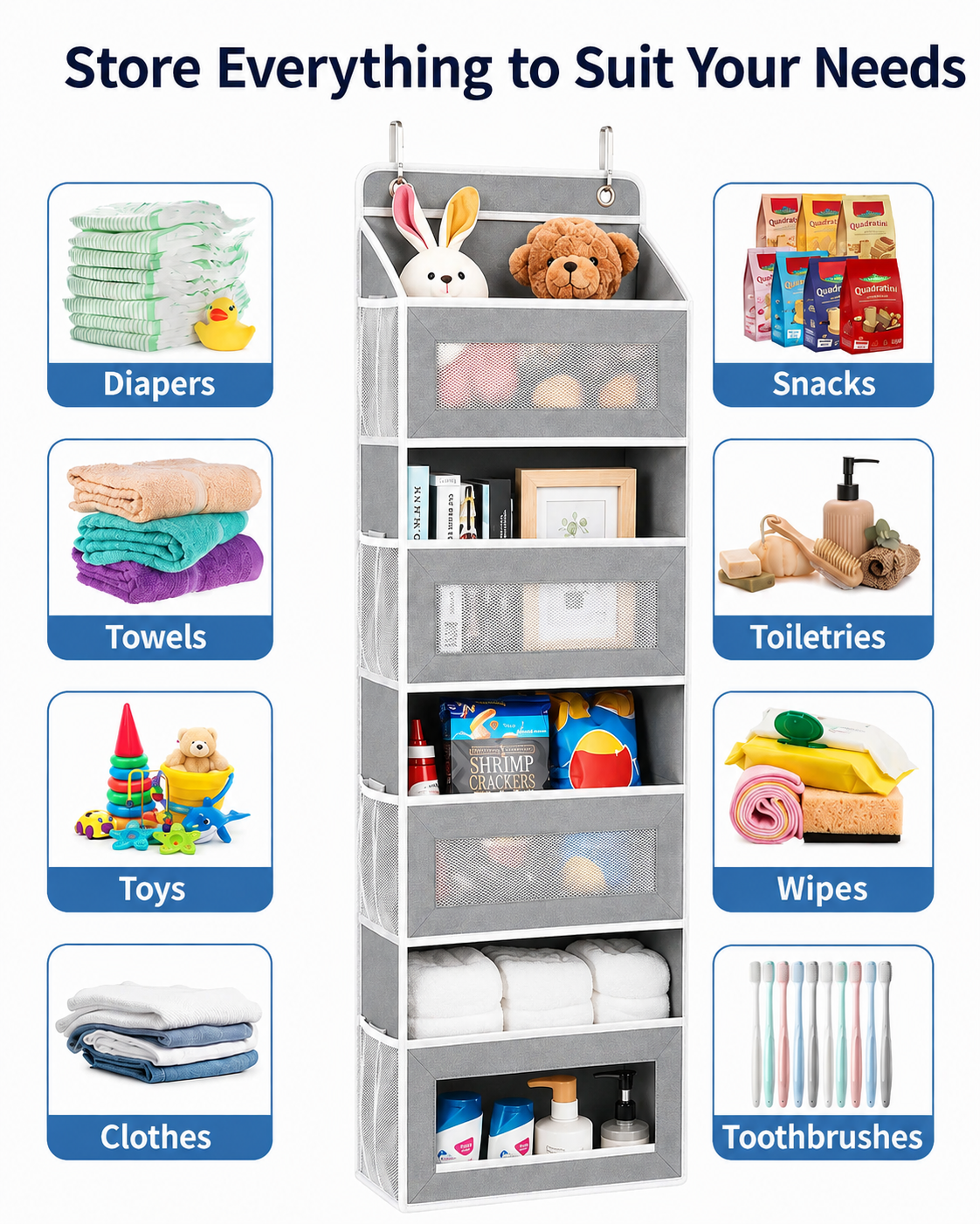 5-Tier Over-the-Door Hanging Organizer with Mesh Pockets