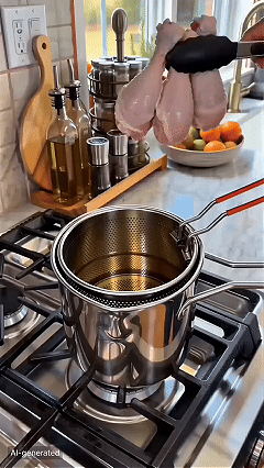 🍟 Mini Deep Fryer Pot Set – Stainless Steel Frying Basket & Food Tongs