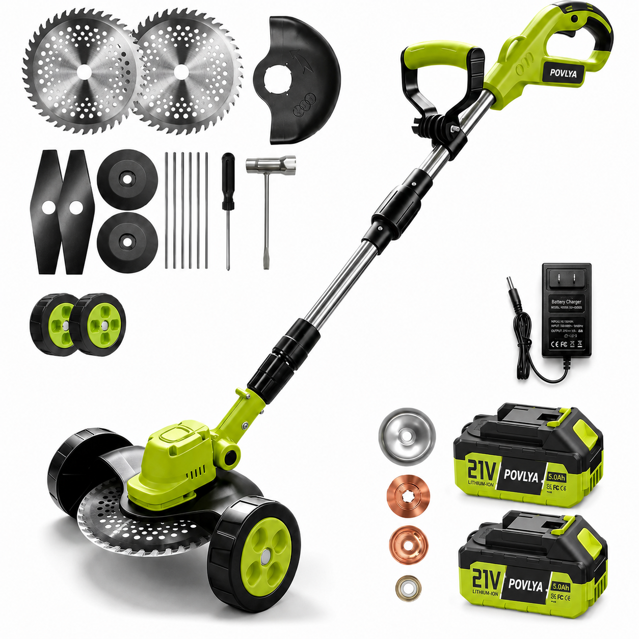 🌿⚡21V 3-in-1 Cordless String Trimmer, Edger & Mini Mower – 2 Batteries Included