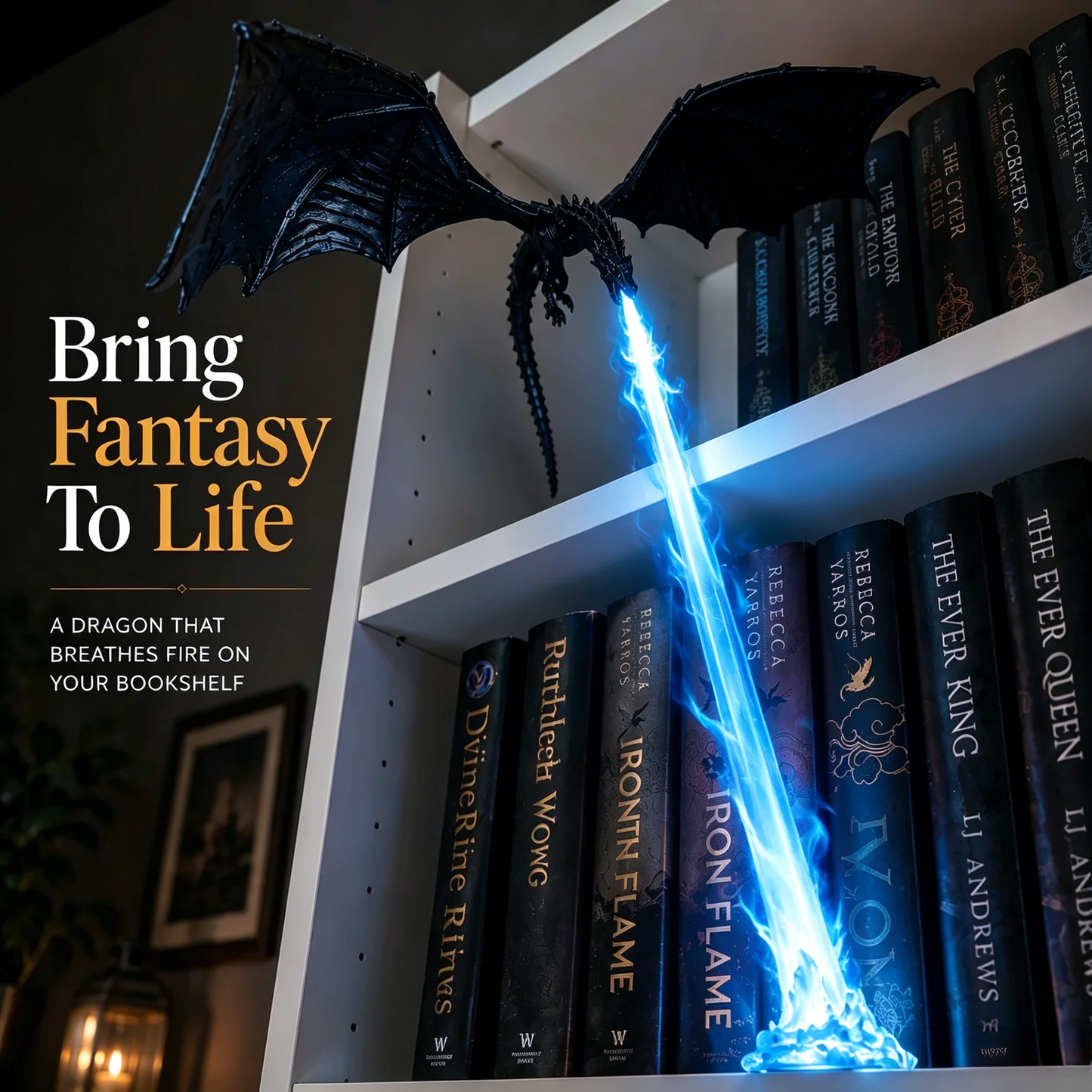 🐉Fire-Breathing Dragon Bookshelf Lamp | Fantasy Book Decor