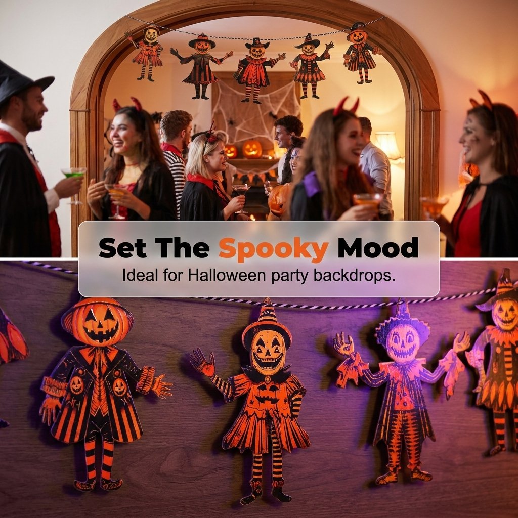6 Pcs 5.9-Inch Halloween Vintage Wooden Garland Set