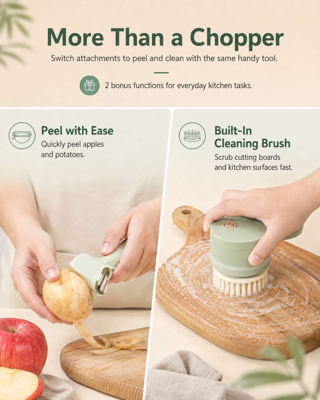 ✨ Cordless 4-in-1 Food Chopper | Chop, Slice, Peel & Clean