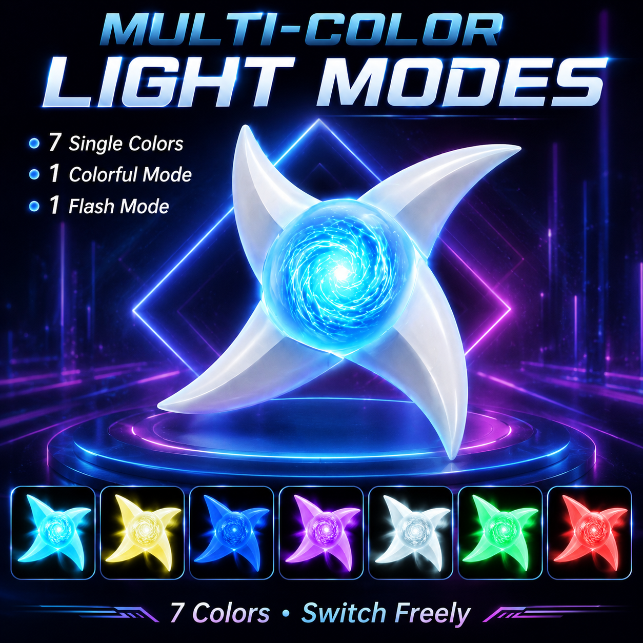 LED Spinning Light Blade – 7-Color Cosplay Prop
