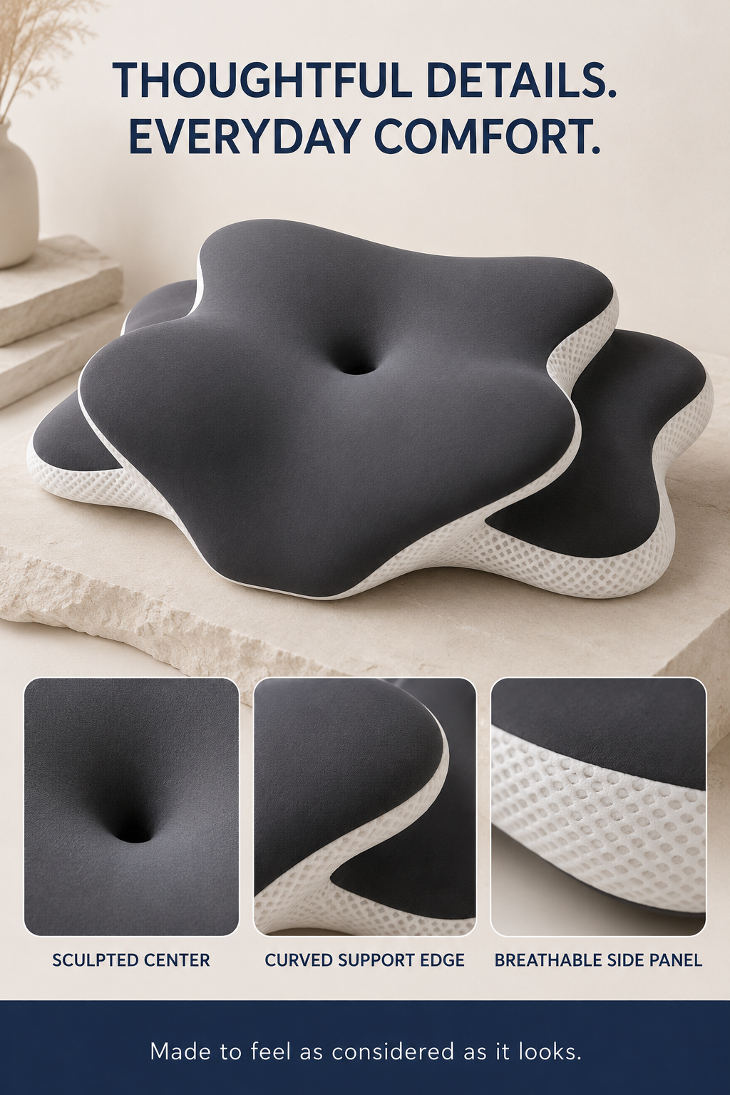 5-Zone Ergonomic Memory Foam Pillow | Contoured Support
