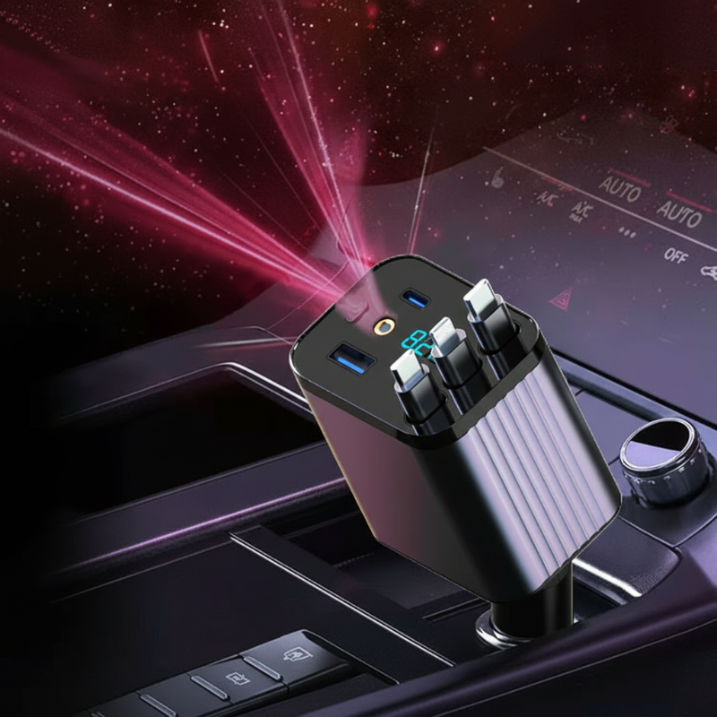 ๐๐ฑFast Charging 7-in-1 Retractable Fast Car Charger with Voltage Display โ USB-C For Android&Lighting For APPLE