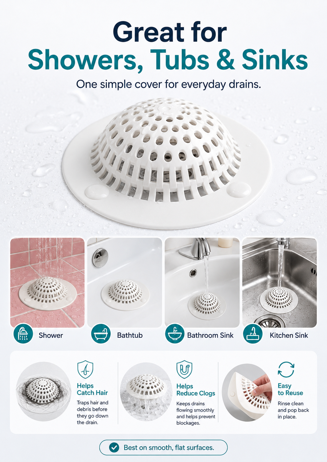 Reusable Silicone Drain Hair Catcher – Anti-Clog Cover