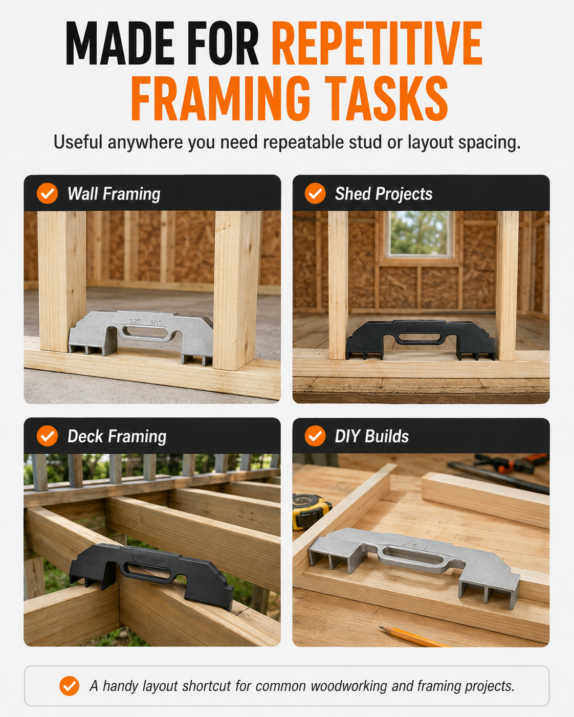 2-in-1 Framing Jig | 12" & 16" Stud Spacing Tool