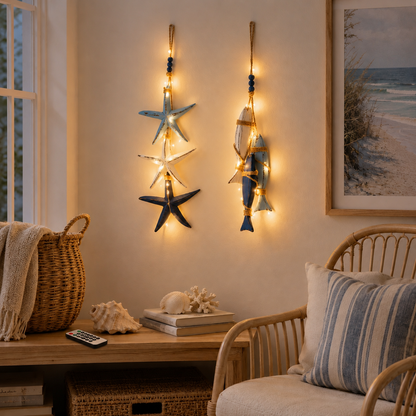 🔥Last Day 49% OFF🐟Lighted Coastal Wooden Starfish & Fish Hanging Decor