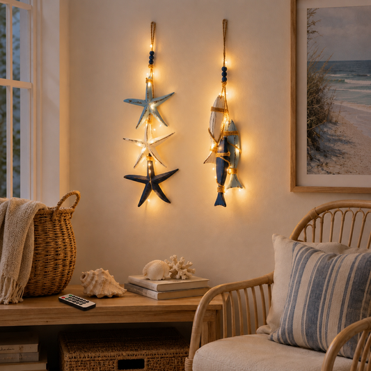 🔥Last Day 49% OFF🐟Lighted Coastal Wooden Starfish & Fish Hanging Decor