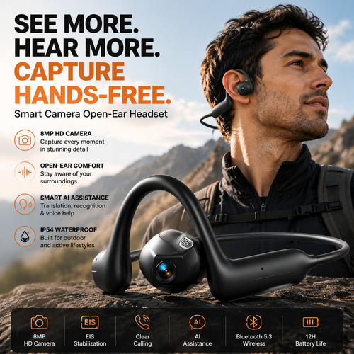 📸 AI Smart Open-Ear Camera Headset – Hands-Free POV Recording, Audio & Real-Time Translation