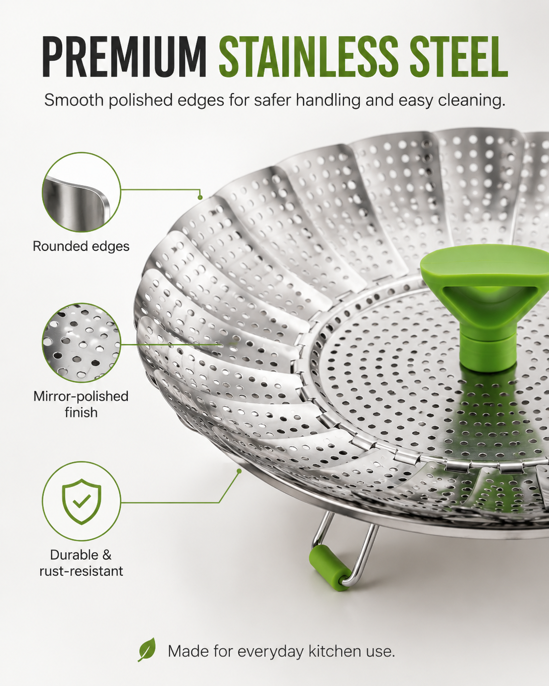 Expandable Stainless Steel Steamer Basket | Foldable Pot Insert