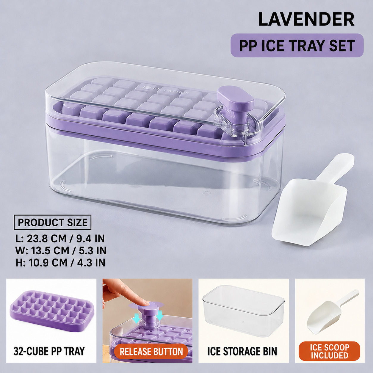 One-Press Ice Cube Tray with Storage Box | 32 Cubes