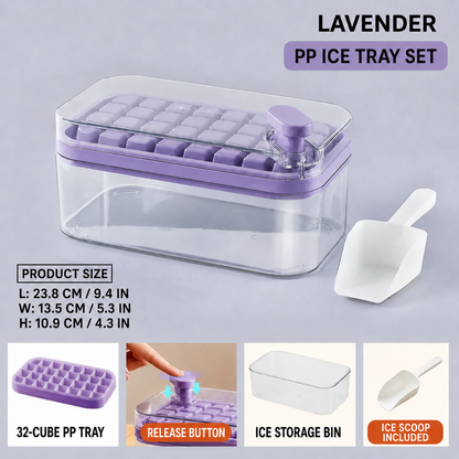 One-Press Ice Cube Tray with Storage Box | 32 Cubes