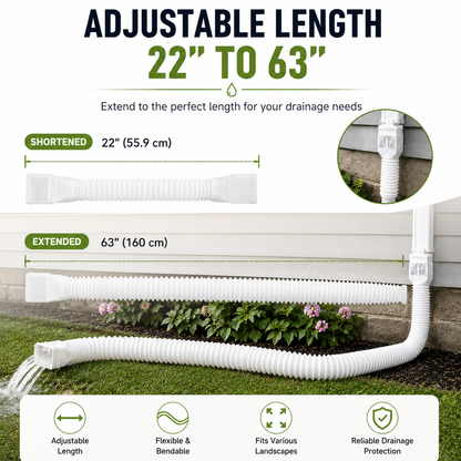 🏡 Flexible Rain Gutter Downspout Extension Kit  – Adjustable 22"-63" Drain Pipe with Leaf Filter for Foundation Protection