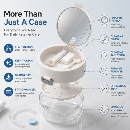Retainer Cleaner Case with Mirror, Brush & Drain Tray