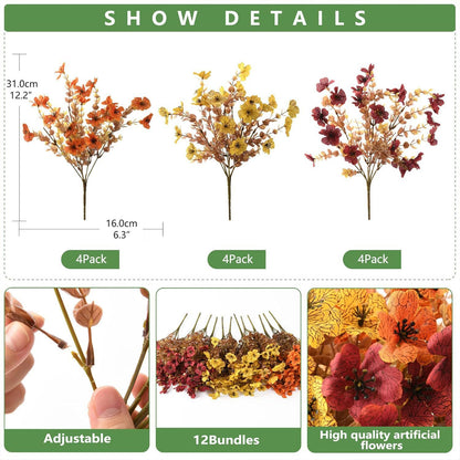 Fall Artificial Flower Halloween 12pcs, UV Resistant Colorful Fake Flower🍂