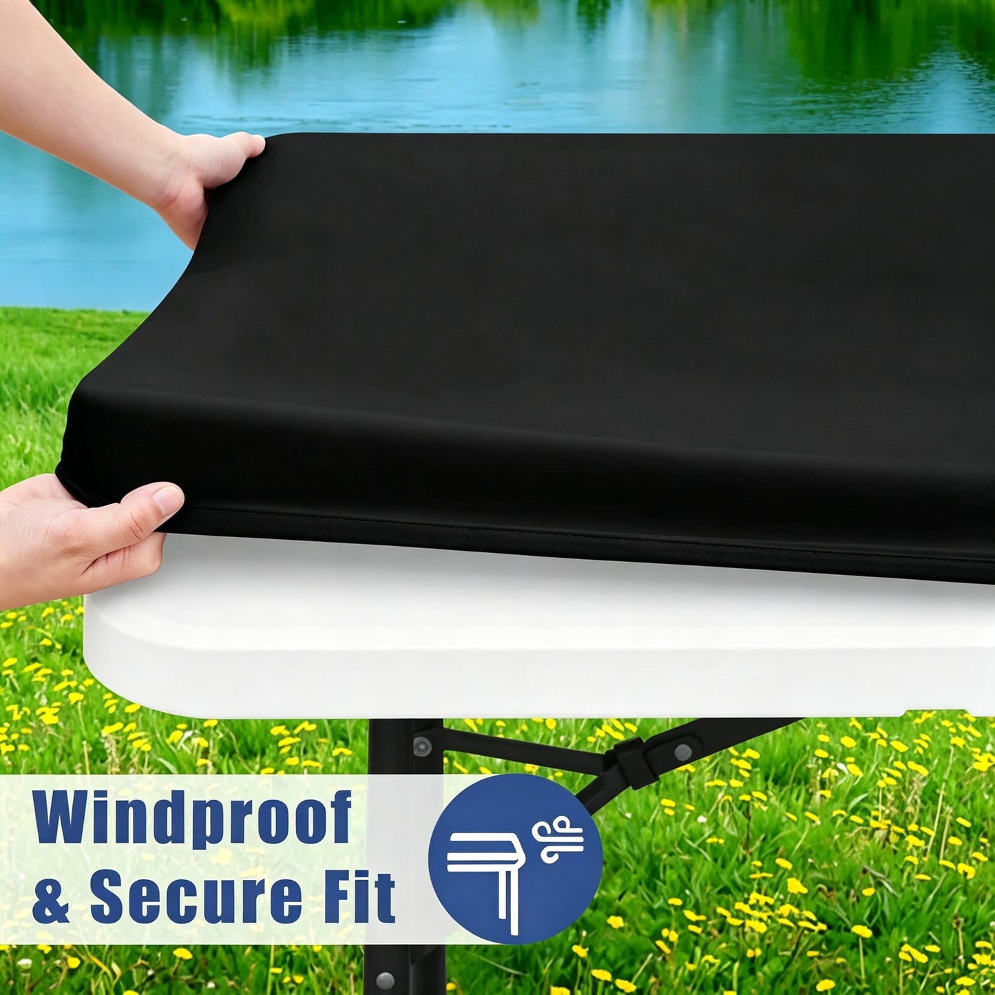Stretch Fabric Table Top Cap Cover – Elastic Edge, Waterproof & Reusable