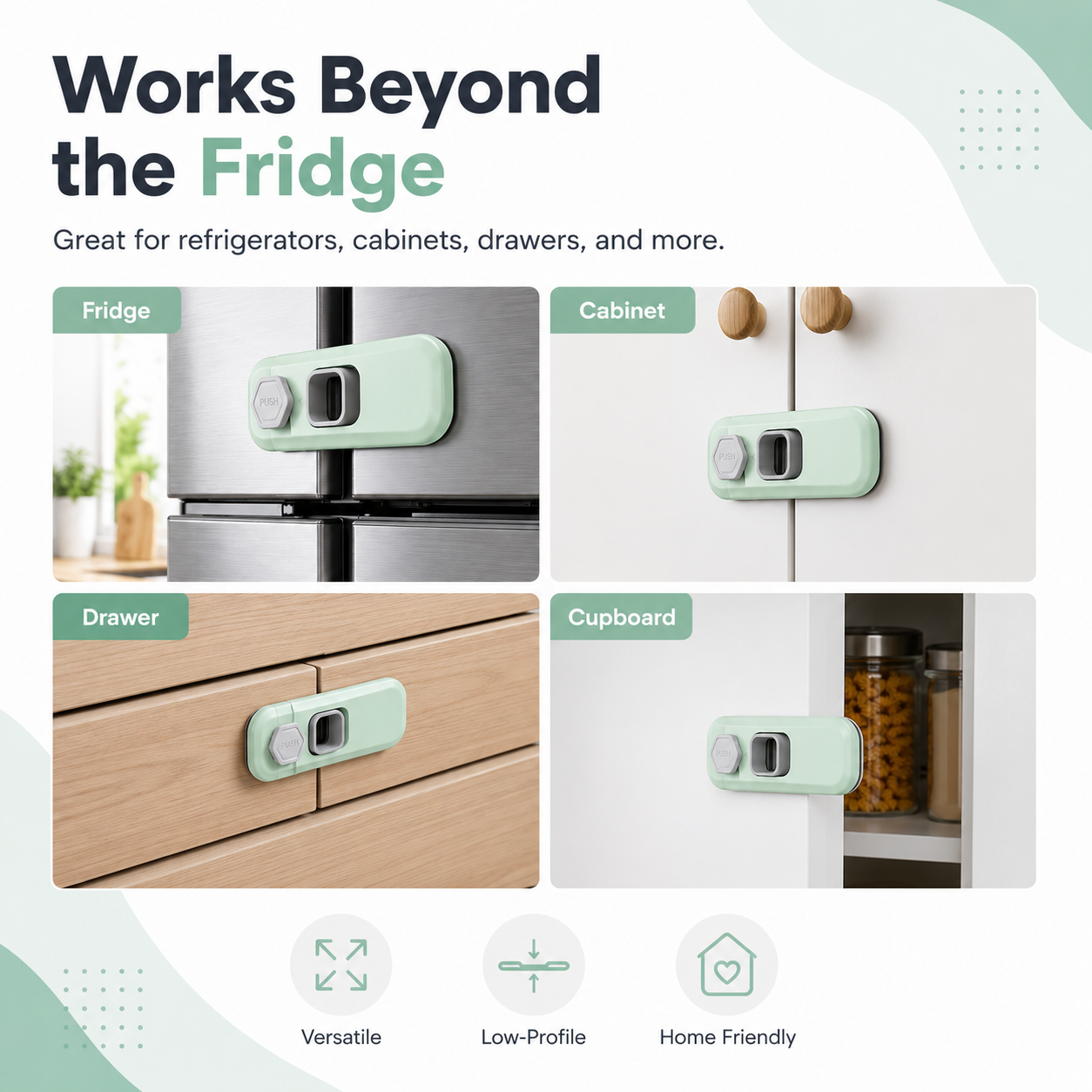 Child Safety Fridge Lock | Adhesive Cabinet & Drawer Lock
