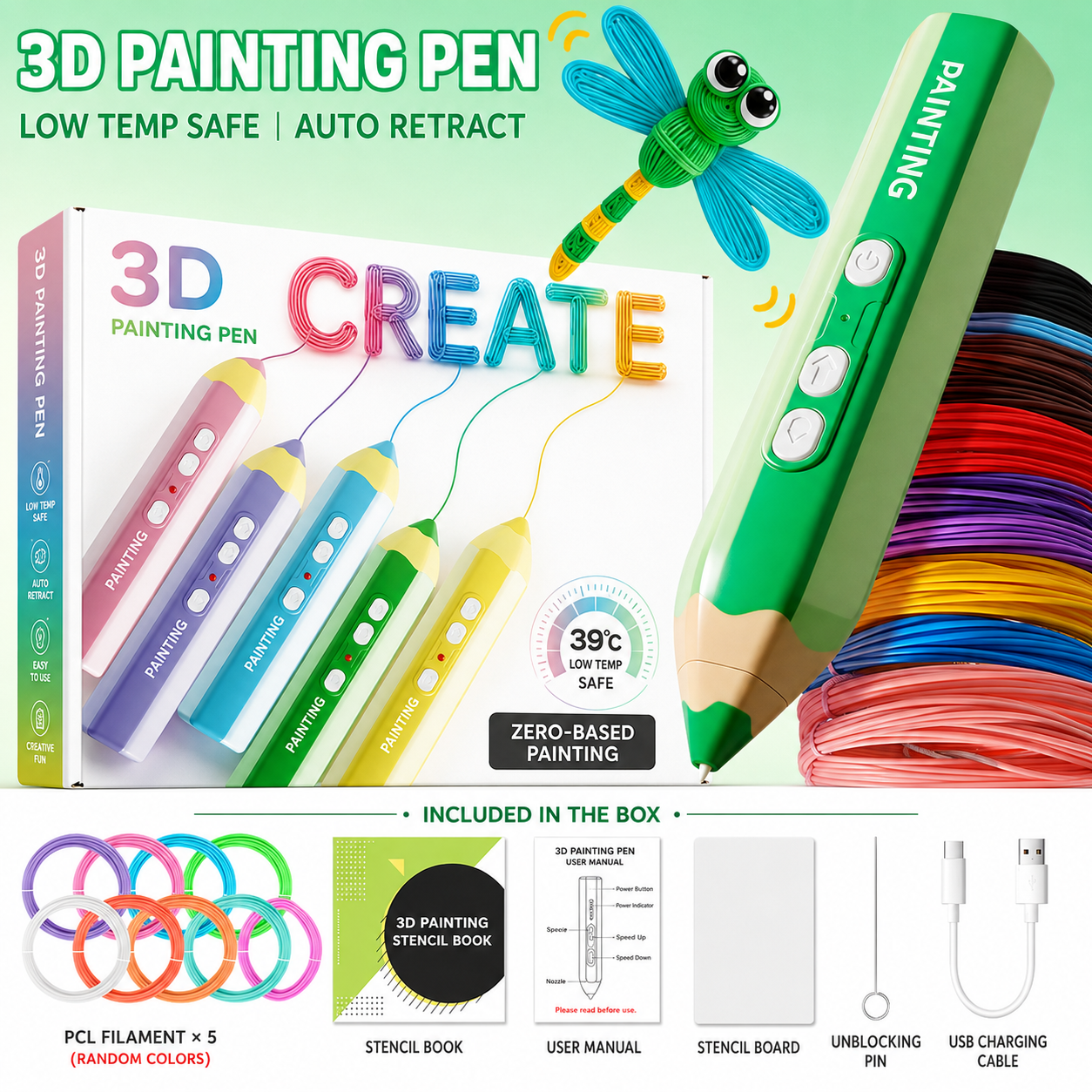 ✨ Kids 3D Printing Pen Kit | Low-Temperature Creative Toy