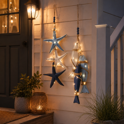 🔥Last Day 49% OFF🐟Lighted Coastal Wooden Starfish & Fish Hanging Decor