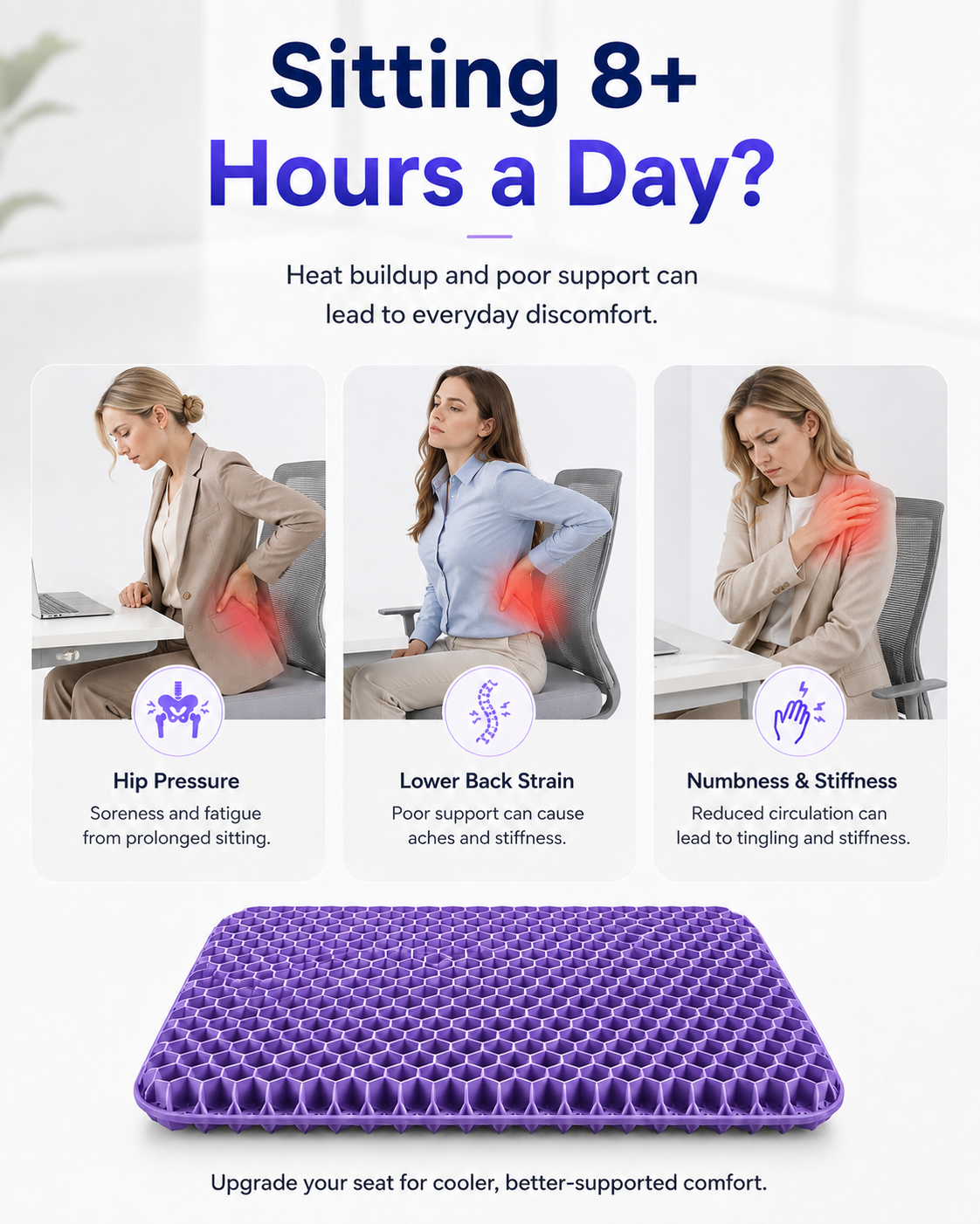 Cooling Honeycomb Gel Seat Cushion for Office & Car