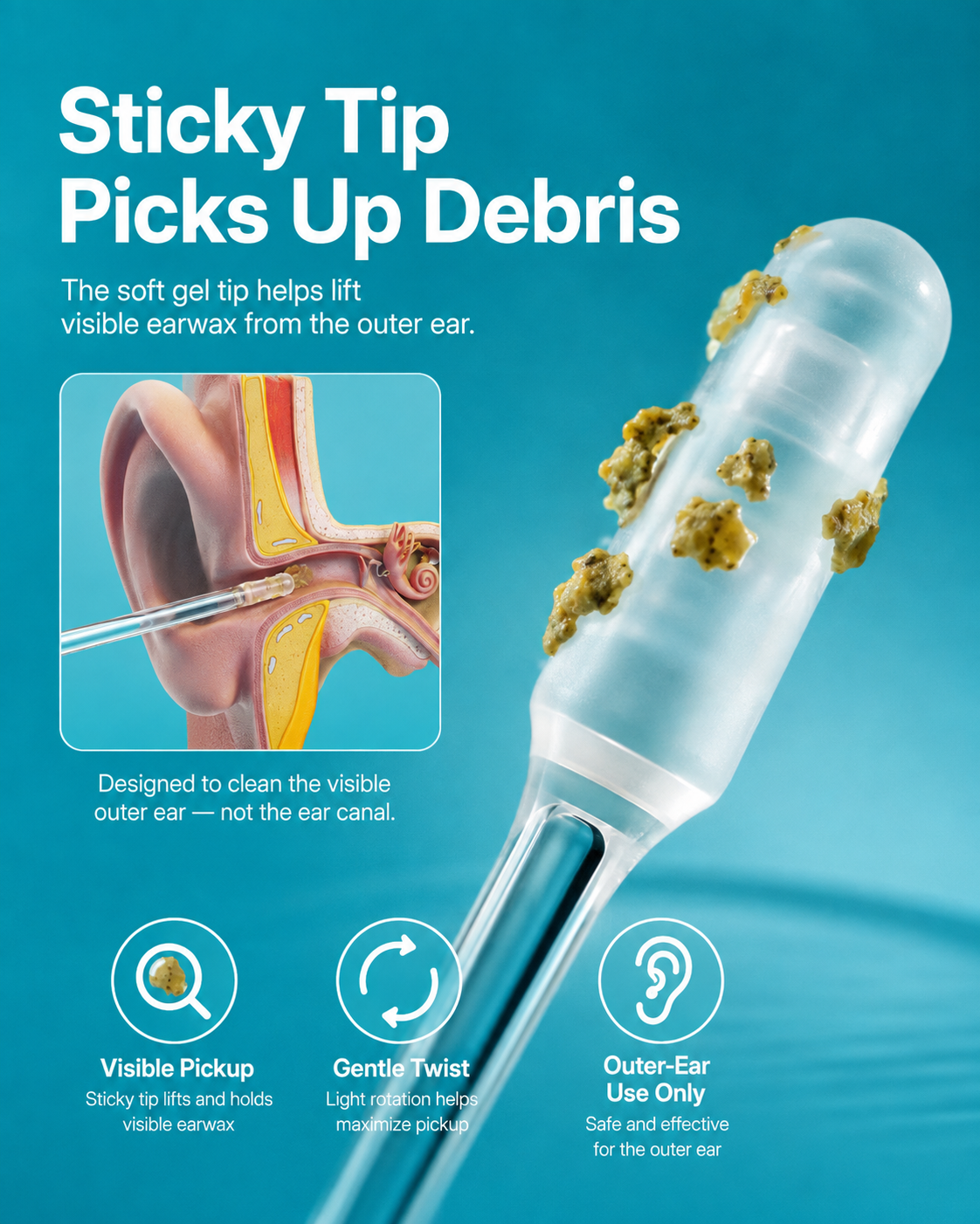 Reusable Sticky Ear Cleaning Swabs | Soft Silicone Tips