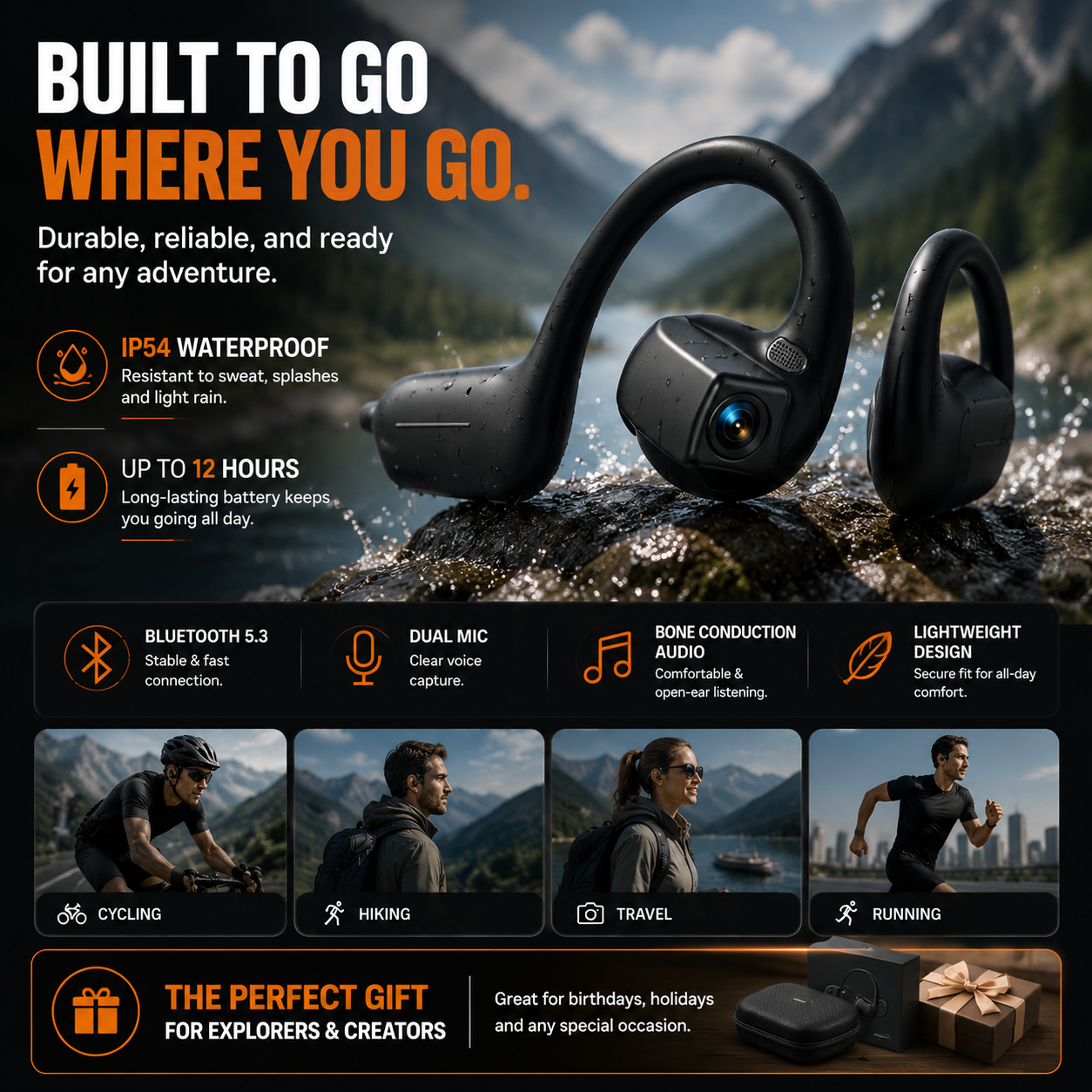 📸 AI Smart Open-Ear Camera Headset – Hands-Free POV Recording, Audio & Real-Time Translation