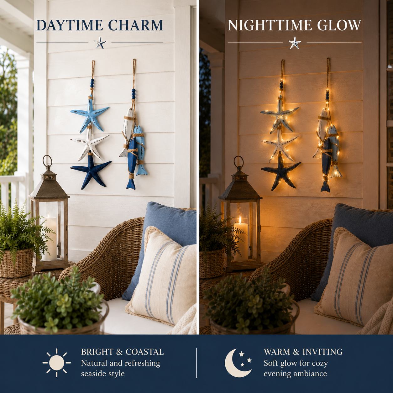 🔥Last Day 49% OFF🐟Lighted Coastal Wooden Starfish & Fish Hanging Decor