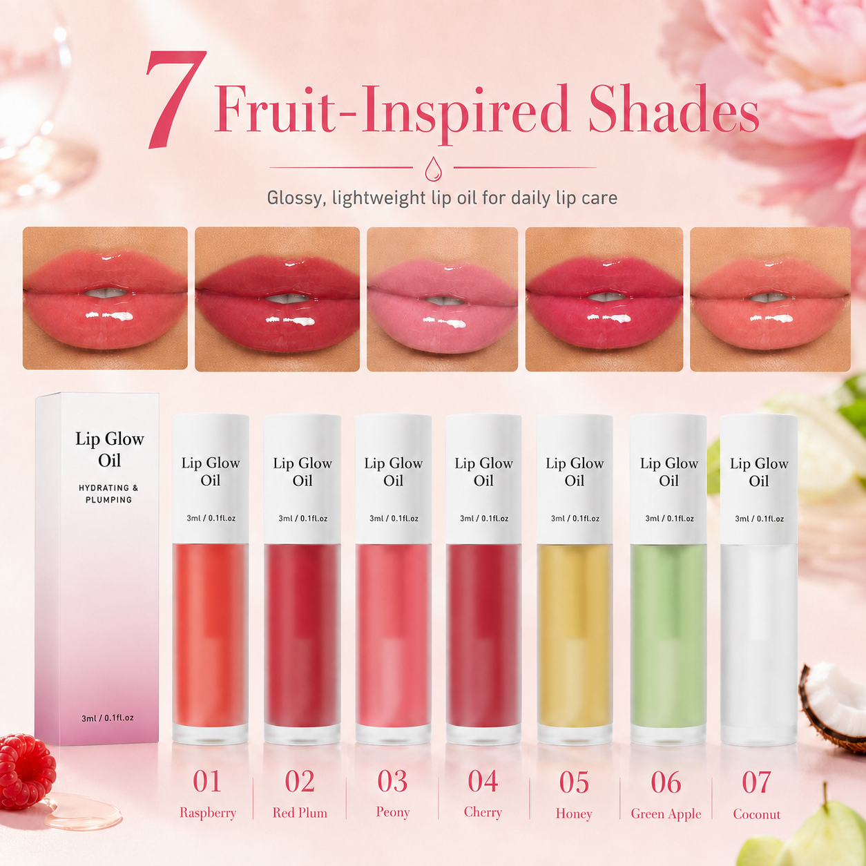 New⭐Lip Glow Oil – 7 Fruit-Inspired Glossy Shades