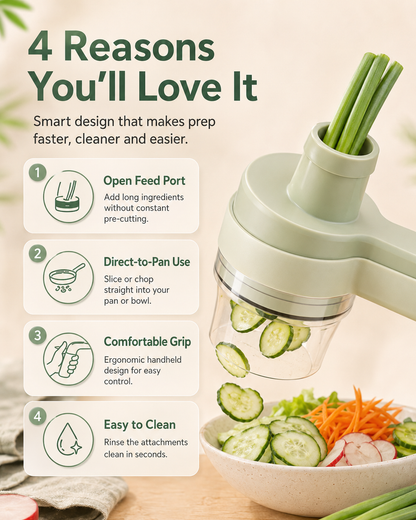 ✨ Cordless 4-in-1 Food Chopper | Chop, Slice, Peel & Clean