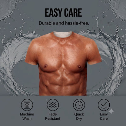 💪 3D Muscle Print T-Shirt – Funny Abs Graphic Party Tee