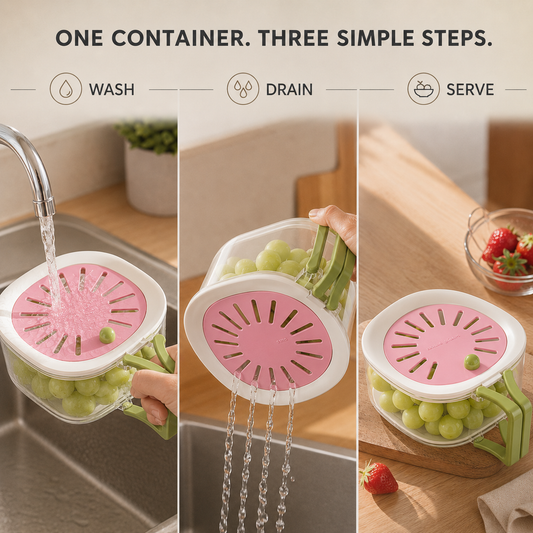 3-in-1 Fruit Washer & Strainer Container with Lid | Fivorauw