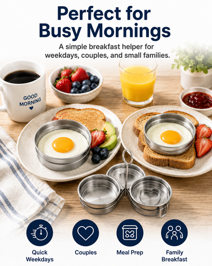 3-Cup Stainless Steel Egg Ring Set | Round & Heart Base