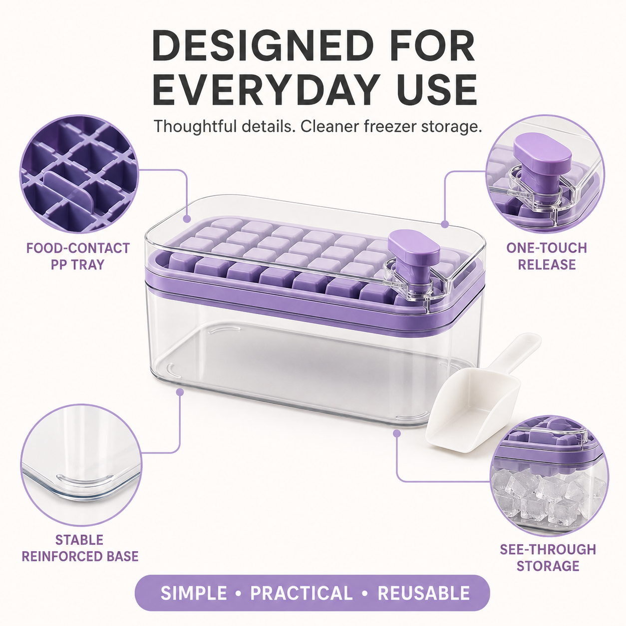 One-Press Ice Cube Tray with Storage Box | 32 Cubes