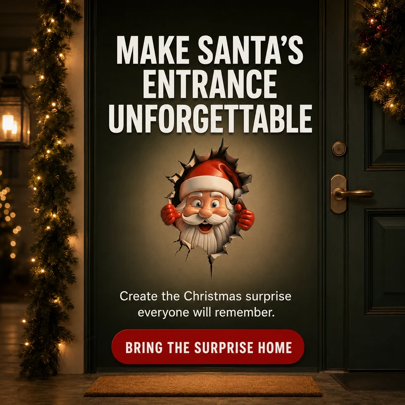 🎅 Santa Breaking Through Wall Decal – Funny Christmas Illusion Sticker