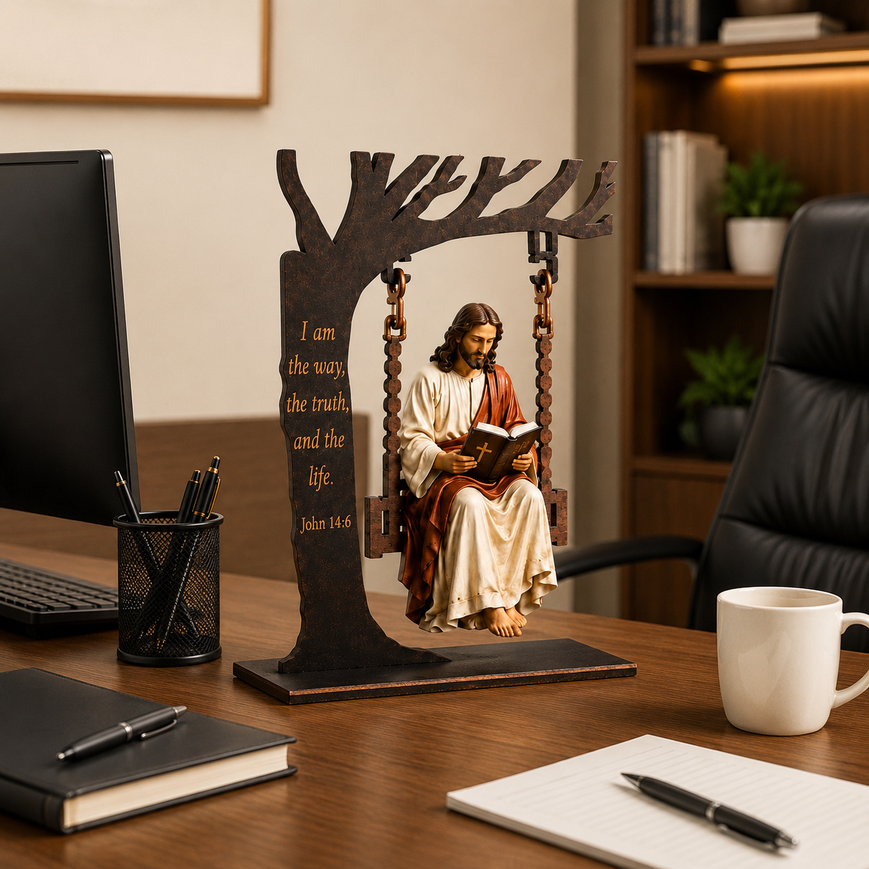 Jesus Swing Ornament – John 14:6 Faith Table Decor | Christian Bible Verse Home Decoration
