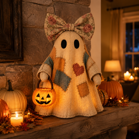 🔥 40% OFF TODAY - 👻🎃 Vintage Patchwork Ghost Decor(✨ LED Pumpkin Lantern）