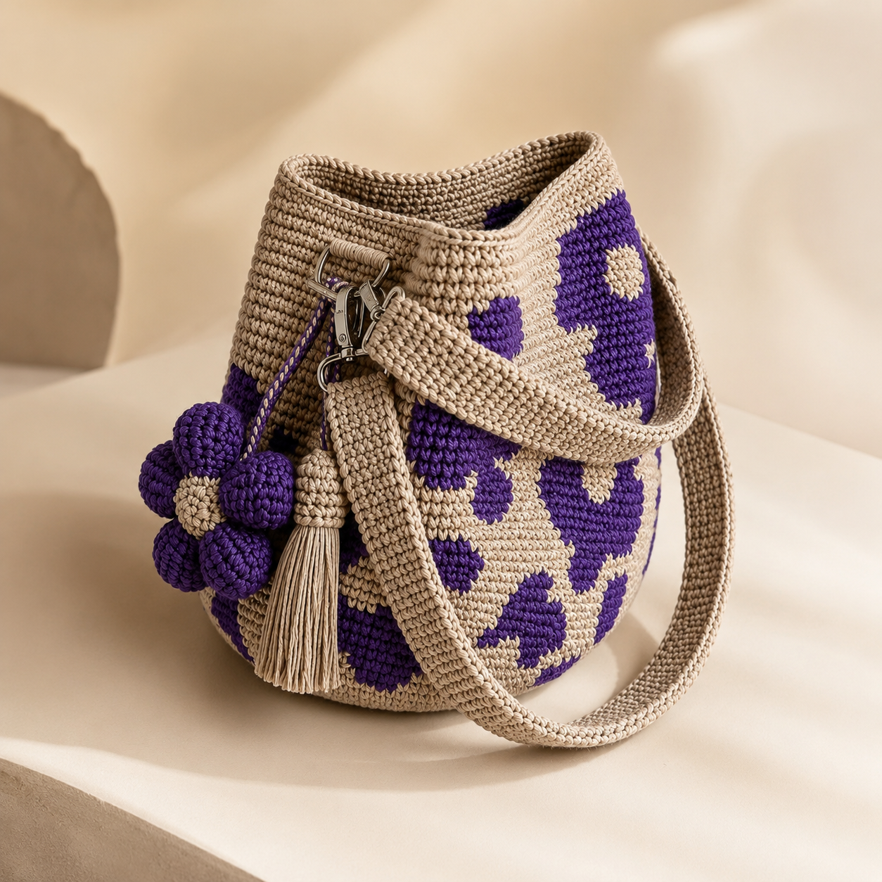 Handwoven Flower Bucket Bag | Summer Boho Woven Handbag