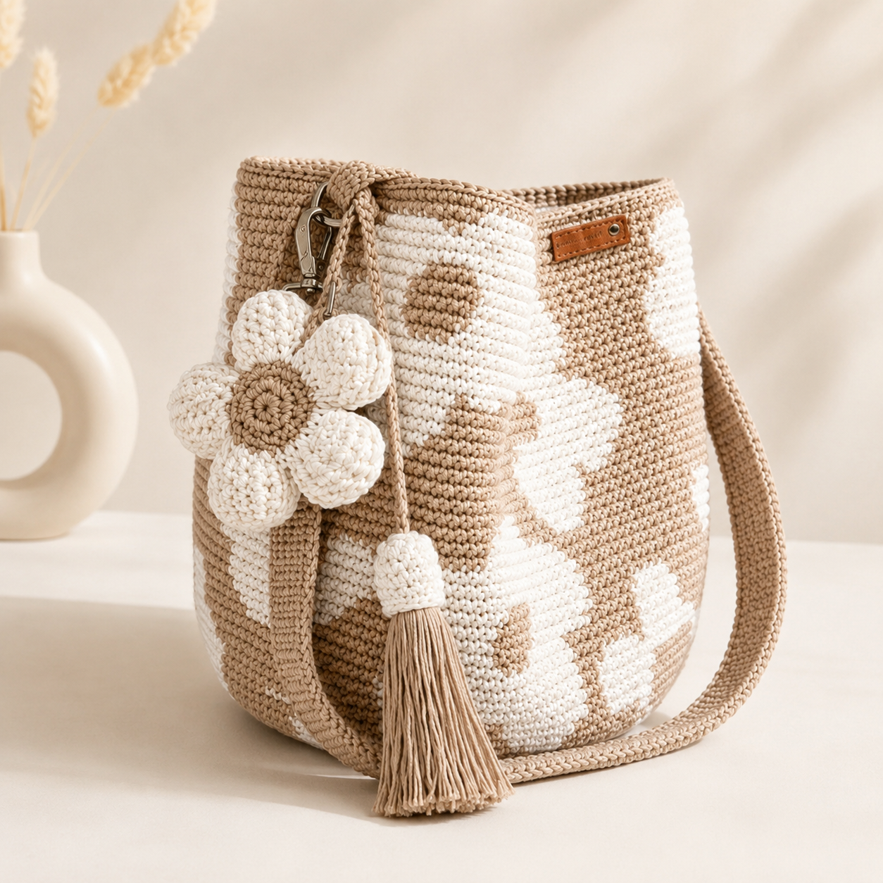 Handwoven Flower Bucket Bag | Summer Boho Woven Handbag