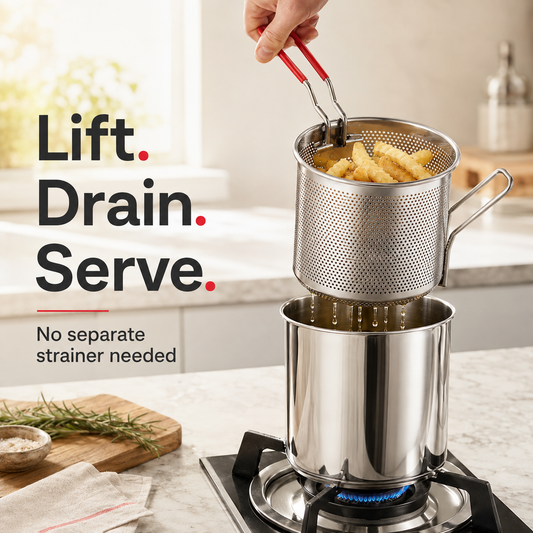 🍟 Mini Deep Fryer Pot Set – Stainless Steel Frying Basket & Food Tongs