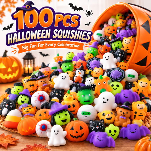 🎃 100PCS Halloween Mochi Squishy Toys – Cute Sensory Party Favors & Goodie Bag Fillers ✨