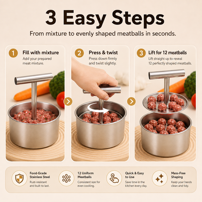 🍽️ Stainless Steel Meatball Maker – Make 12 Meatballs in One Press