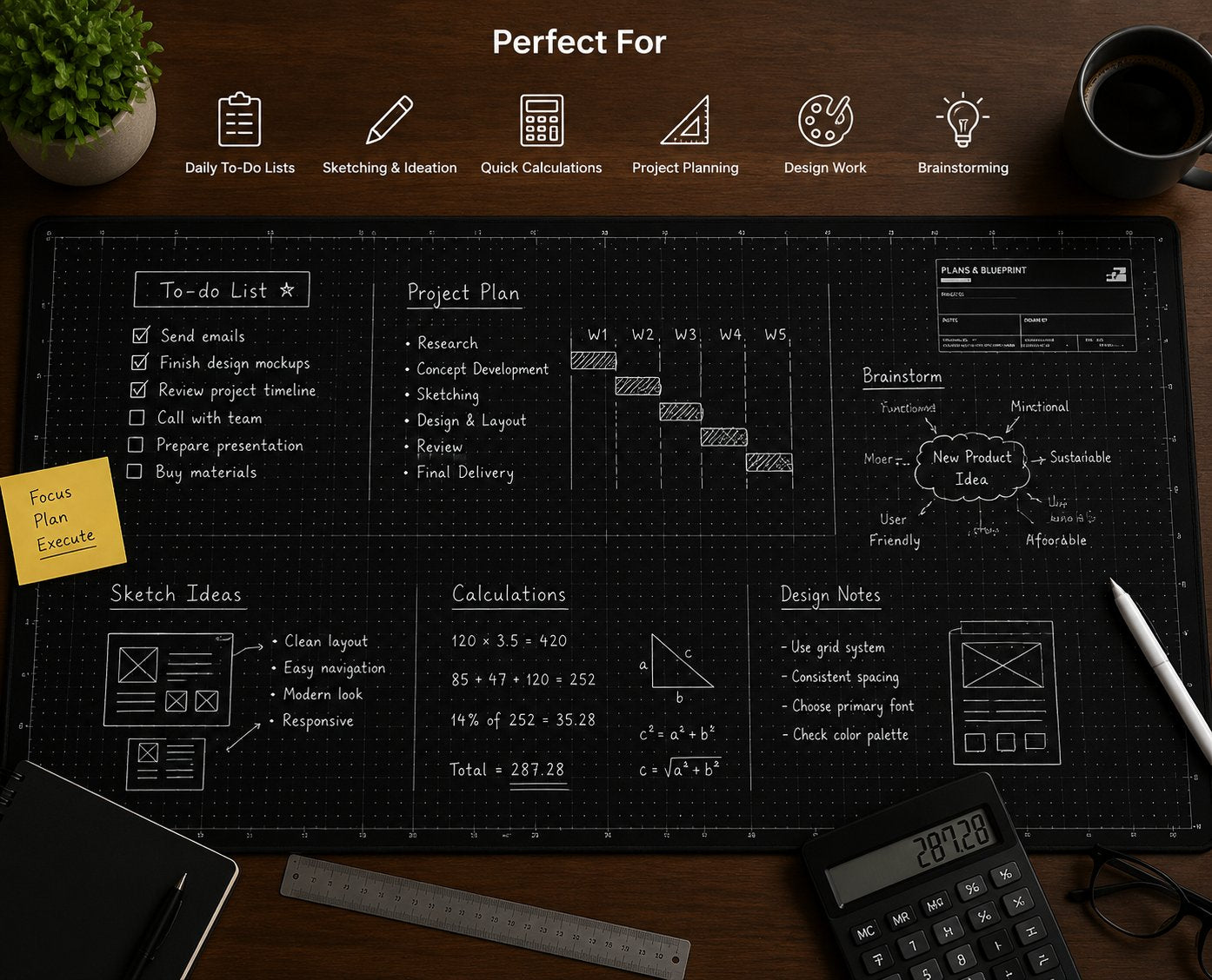 🤩The Blueprint Deskmat 💻✏️ A Double-Sided Deskmat to Draw, Erase & Redraw As Needed