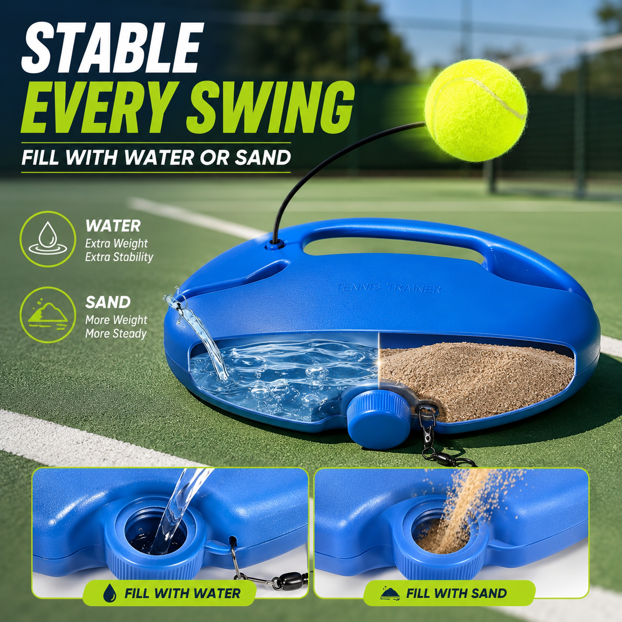 Solo Tennis Trainer Rebound Set – Practice Anytime, No Partner Needed