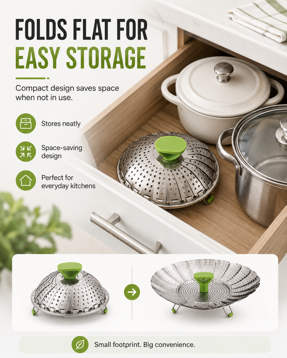 Expandable Stainless Steel Steamer Basket | Foldable Pot Insert
