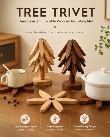 Foldable Tree Trivet – Wooden Heat-Resistant Pot Mat