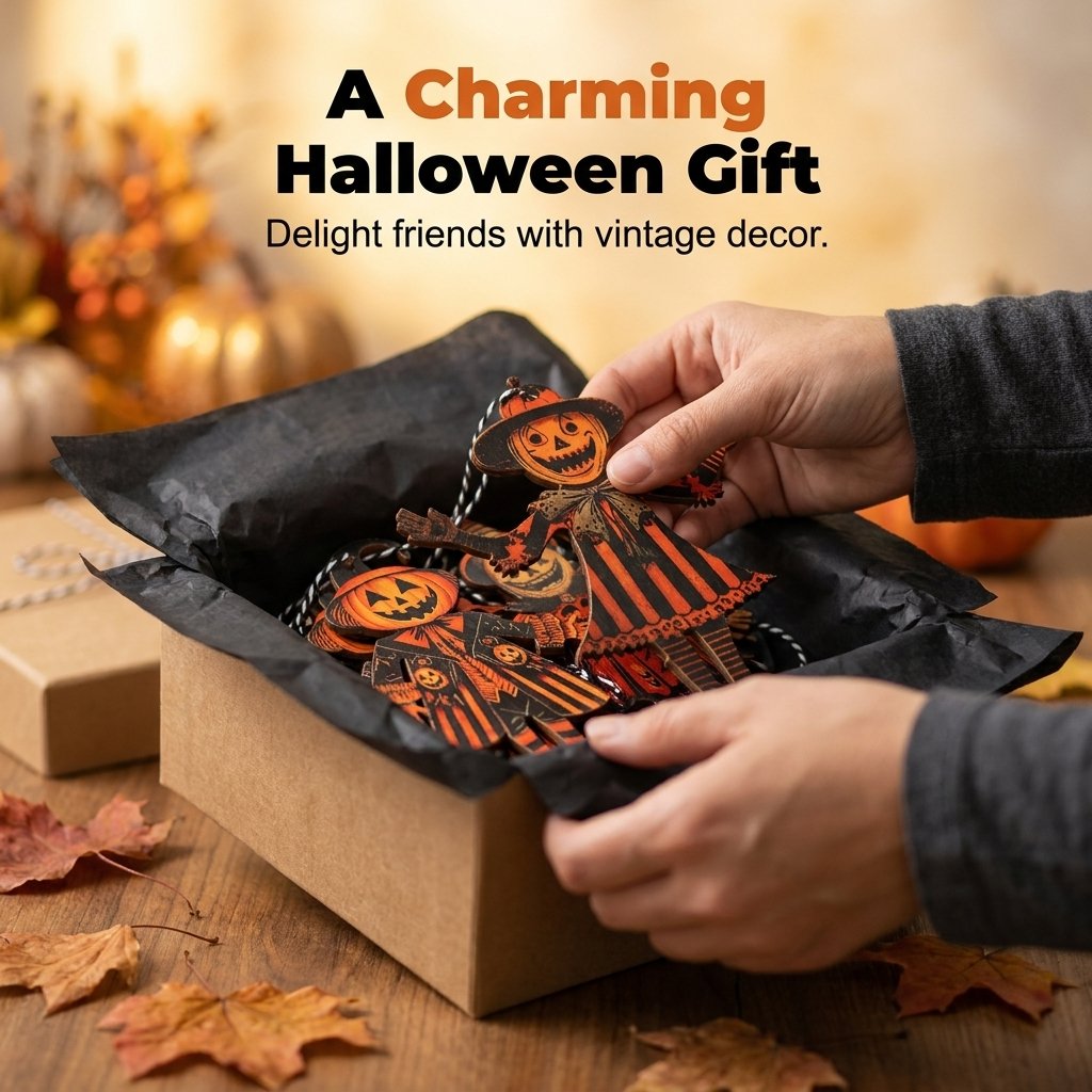 6 Pcs 5.9-Inch Halloween Vintage Wooden Garland Set