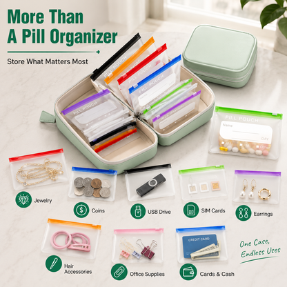 14-Pouch Travel Pill Organizer | Color-Coded Storage Case