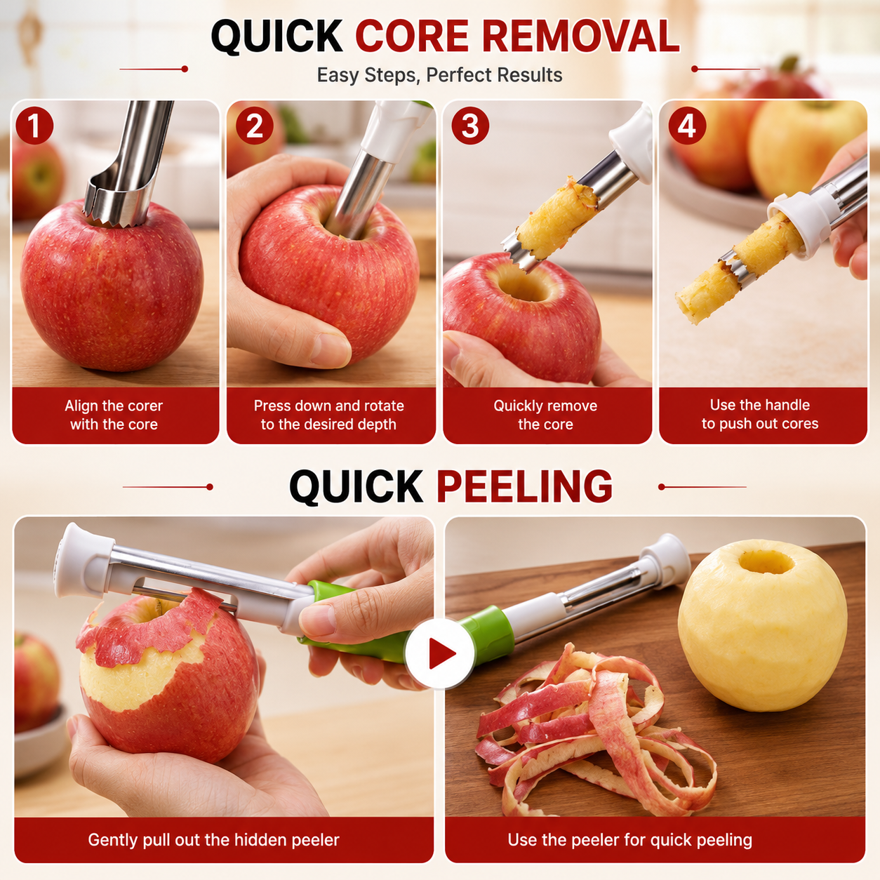 2-in-1 Fruit Corer & Peeler | Stainless Steel Kitchen Tool